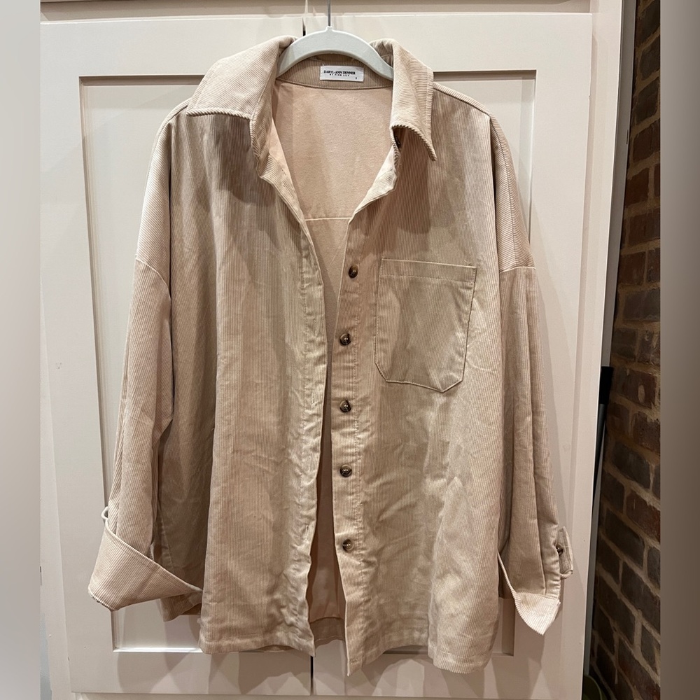 Cream Button-Up Shacket, Size Small - Picture 3 of 6